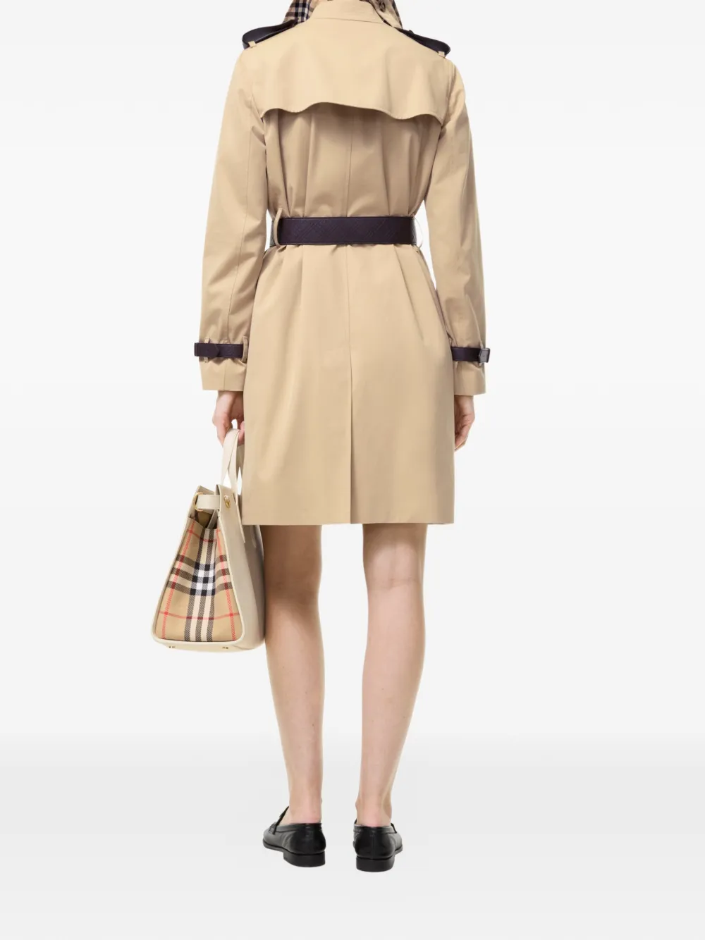 Burberry Kensington trenchcoat met leren afwerking Beige