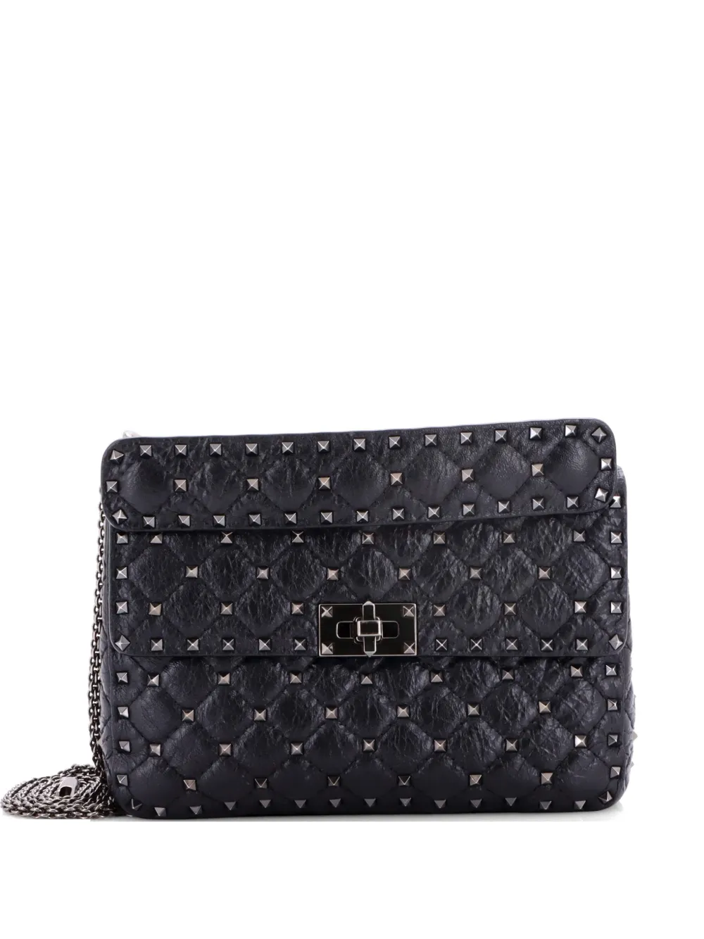 Valentino Garavani Pre-Owned Rockstud Spike Flap Bag Quilted Leather Medium crossbody bag - Nero