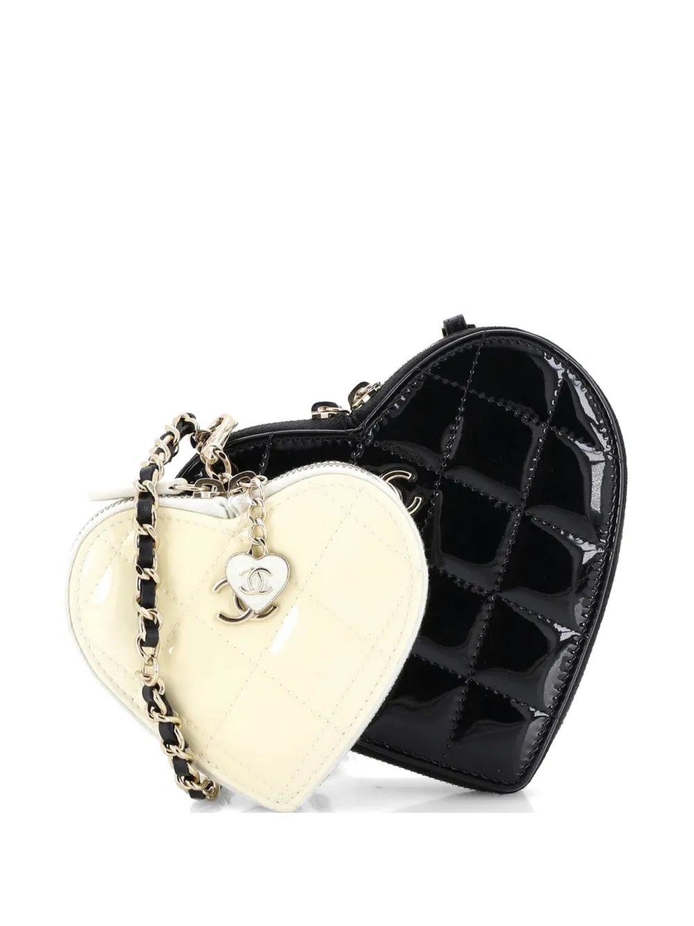 CHANEL Pre-Owned Double Heart Clutch with Chain Quilted Patent crossbody bag - Black