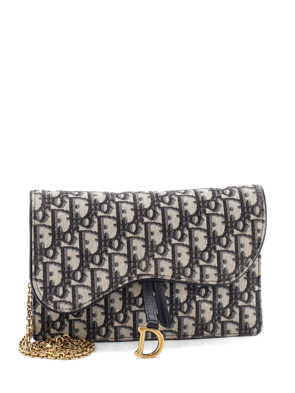 Christian Dior Pre-Owned Saddle Chain Oblique Canvas clutch bag - Blu