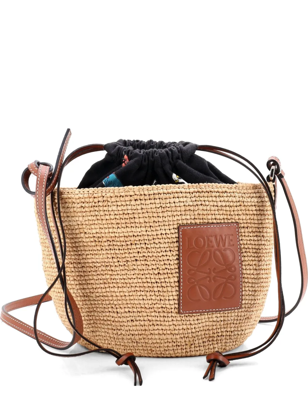 Loewe Pre-Owned Paula's Ibiza Pochette Woven Raffia and Leather with Printed Canvas crossbody bag - Marrone