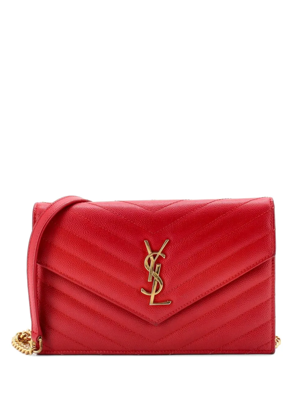 Saint Laurent Pre-Owned Classic Monogram Wallet on Chain Matelasse Chevron Leather Small crossbody bag - Rosso