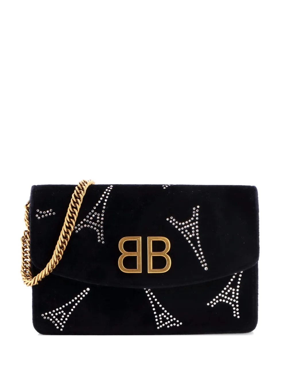 Balenciaga Pre-Owned BB Round Wallet on Chain Crystal Embellished Velvet Small shoulder bag - Nero