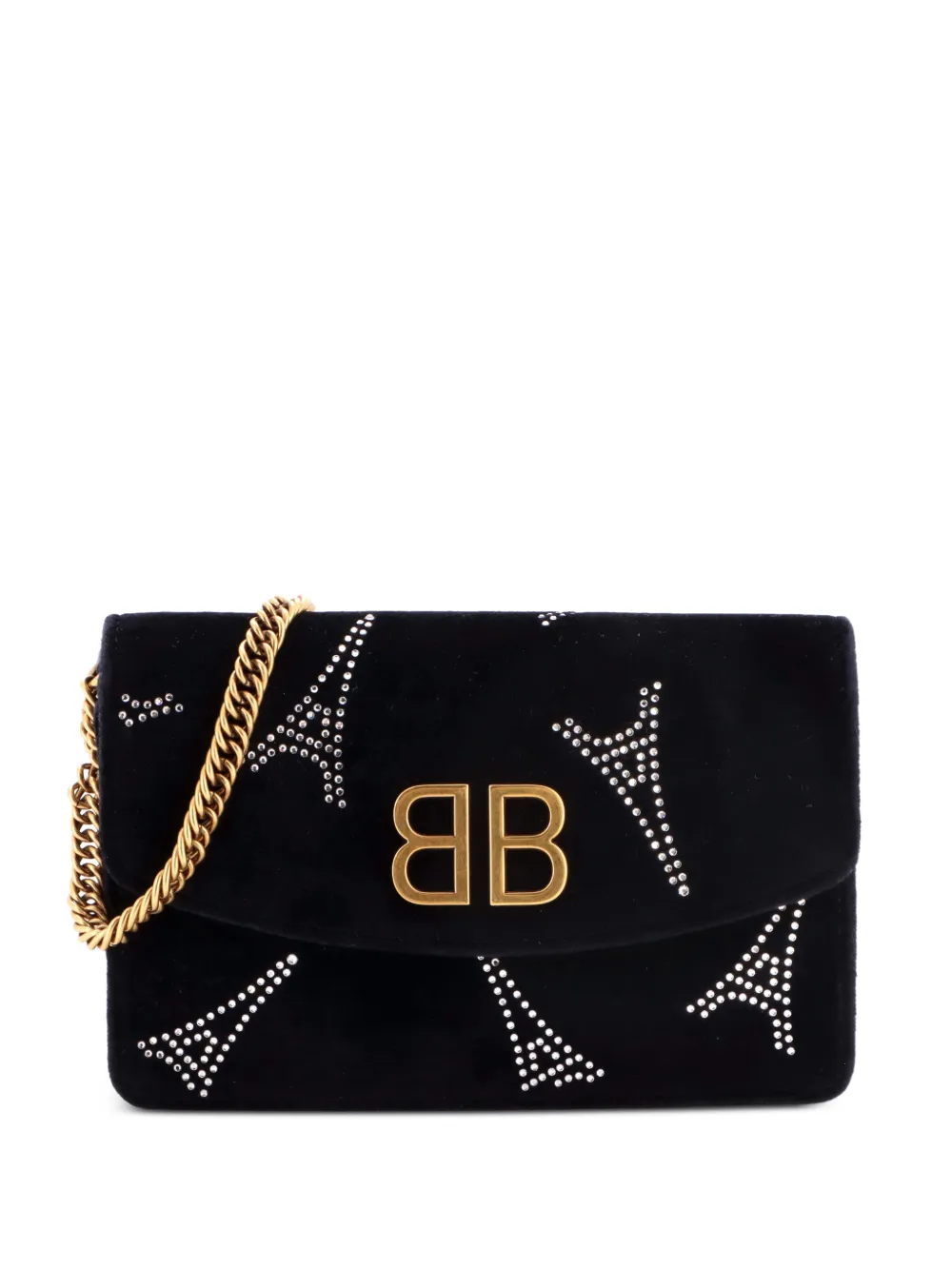 Balenciaga Pre-Owned BB Round Wallet on Chain Crystal Embellished Velvet Small shoulder bag - Nero