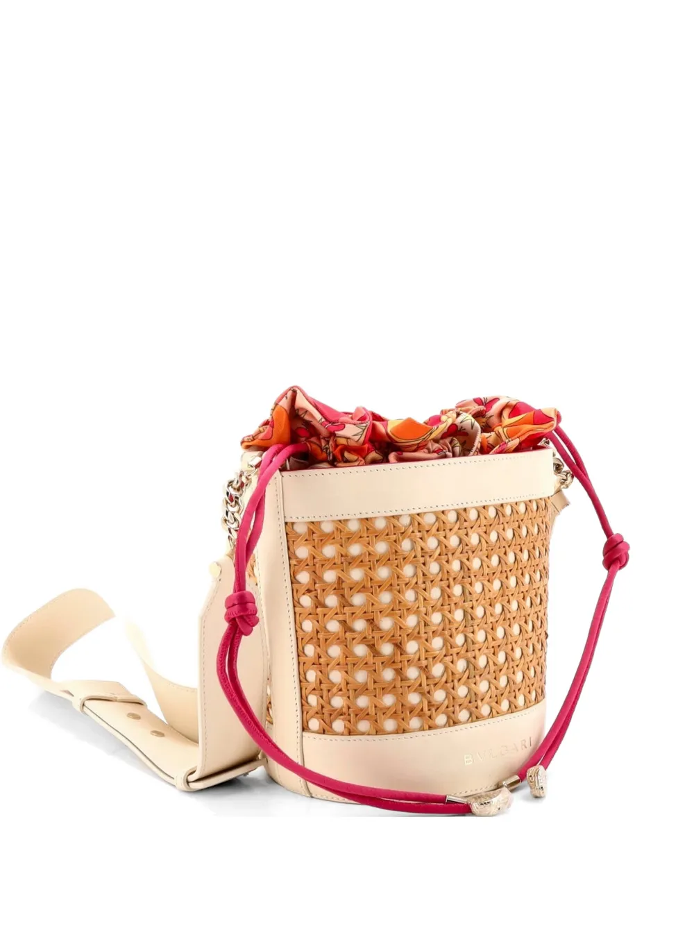 Bvlgari Pre-Owned Forever Convertible Raffia with Silk and Leather Medium bucket bag - Toni neutri