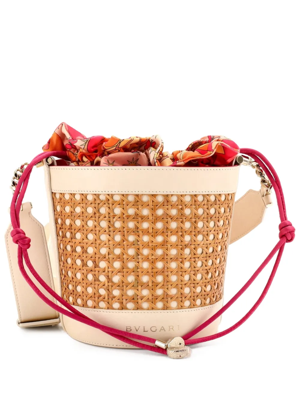 Bvlgari Pre-Owned Forever Convertible Raffia with Silk and Leather Medium bucket bag - Toni neutri