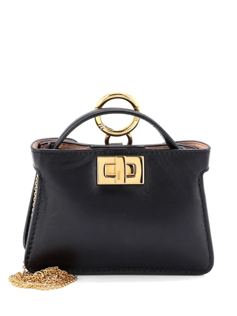 Fendi Pre-Owned Peekaboo Bag Charm Leather Nano crossbody bag - Black