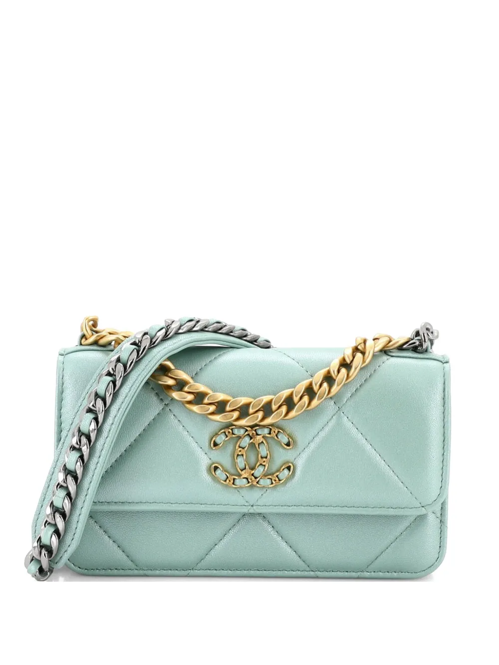 CHANEL Pre-Owned 19 Flap Phone Holder with Chain Quilted Lambskin crossbody bag - Verde