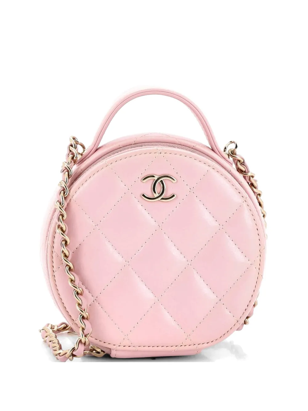 CHANEL Pre-Owned Handle with Care Round Vanity Case with Chain Quilted Lambskin Small crossbody bag - Rosa