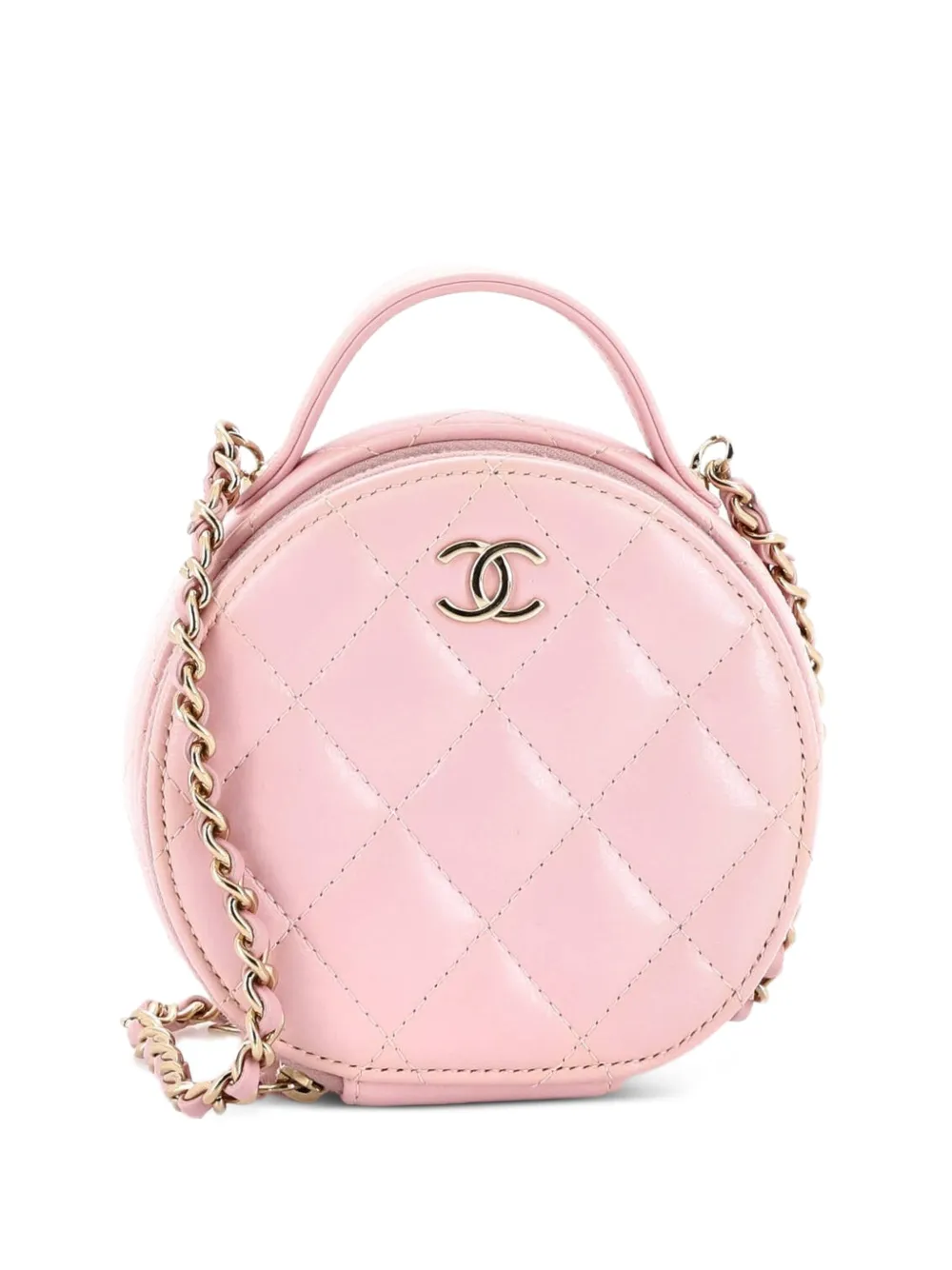 CHANEL Pre-Owned Handle with Care Round Vanity Case with Chain Quilted Lambskin Small crossbody bag - Pink