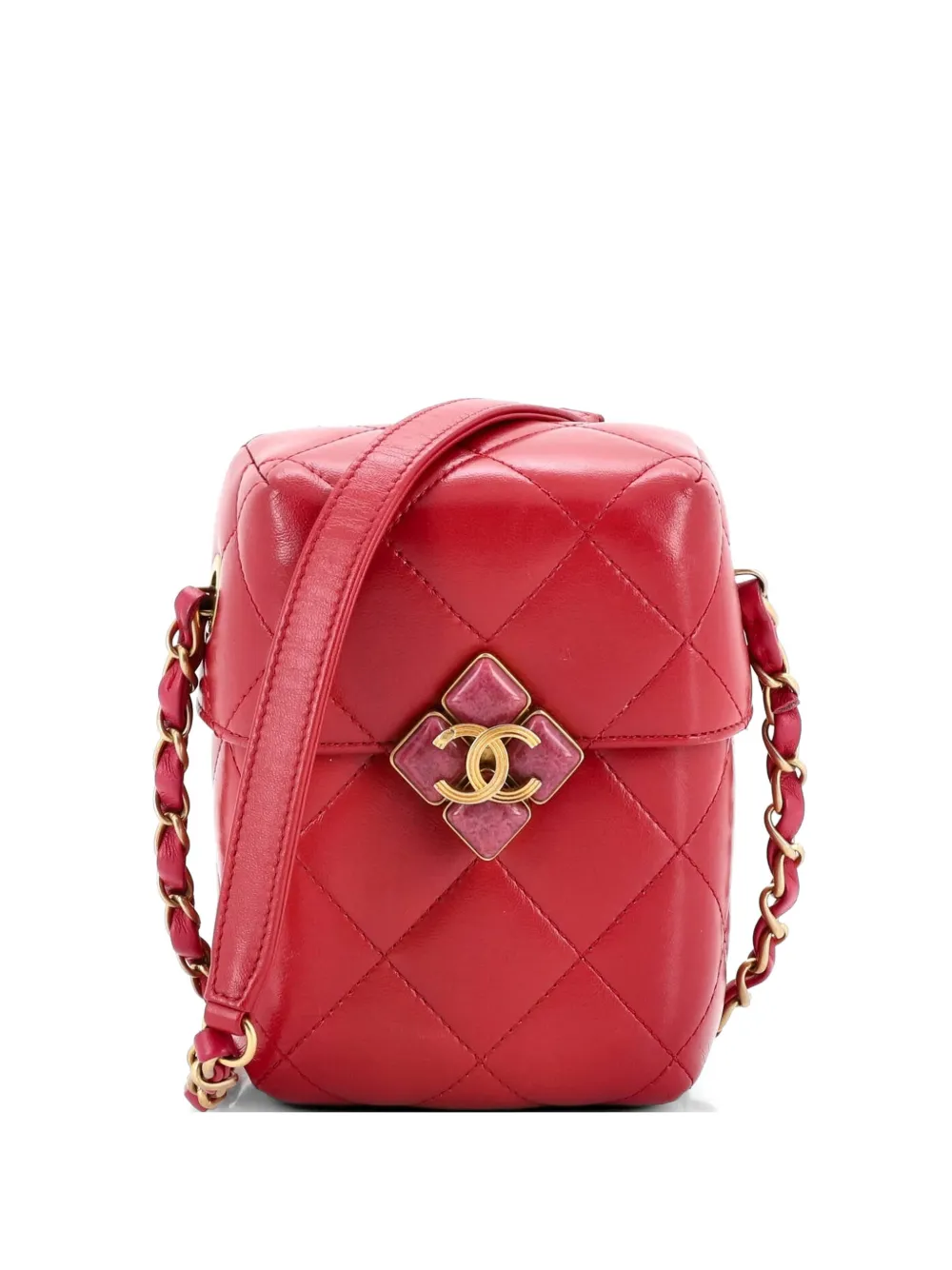 CHANEL Pre-Owned Diamond Lock CC Phone Holder Crossbody Bag Quilted Lambskin Mini shoulder bag - Rosa