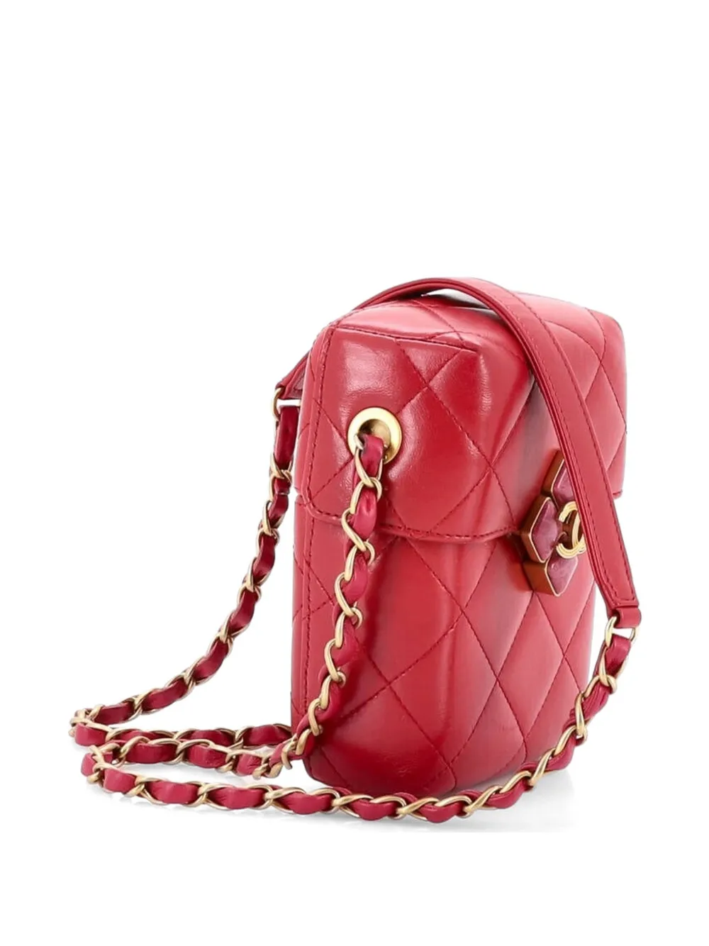  Chanel Pre-owned Mini étui De Smartphone à Bandoulière En Cuir D'agneau Matelassé à Fermoir Cc En Losange - Rose 