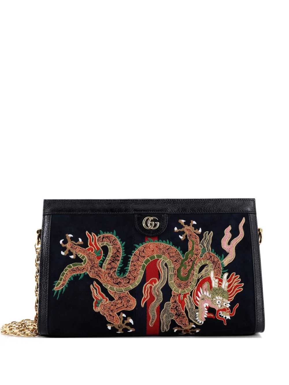 Gucci Pre-Owned Ophidia Chain Embroidered Suede Medium shoulder bag - Blu