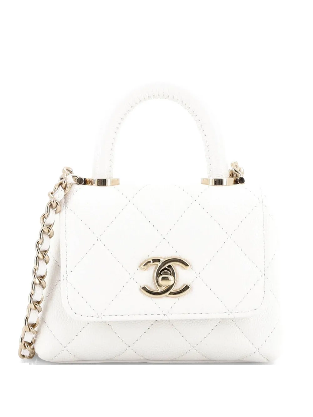 CHANEL Pre-Owned Clutch Coco in pelle Caviar trapuntata con catena - Bianco