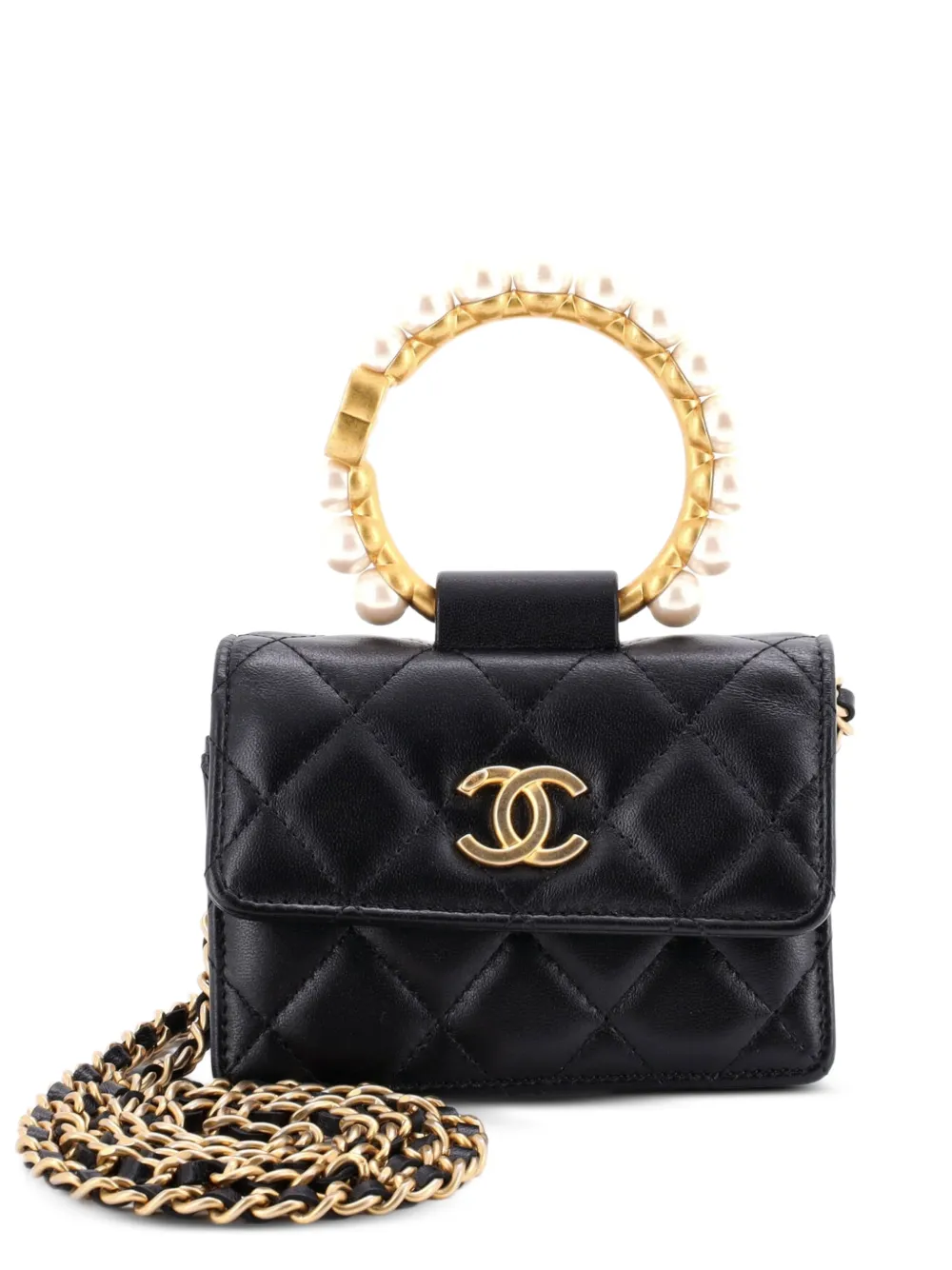 CHANEL Pre-Owned Pearl Crown with Chain Quilted Lambskin clutch bag - Nero