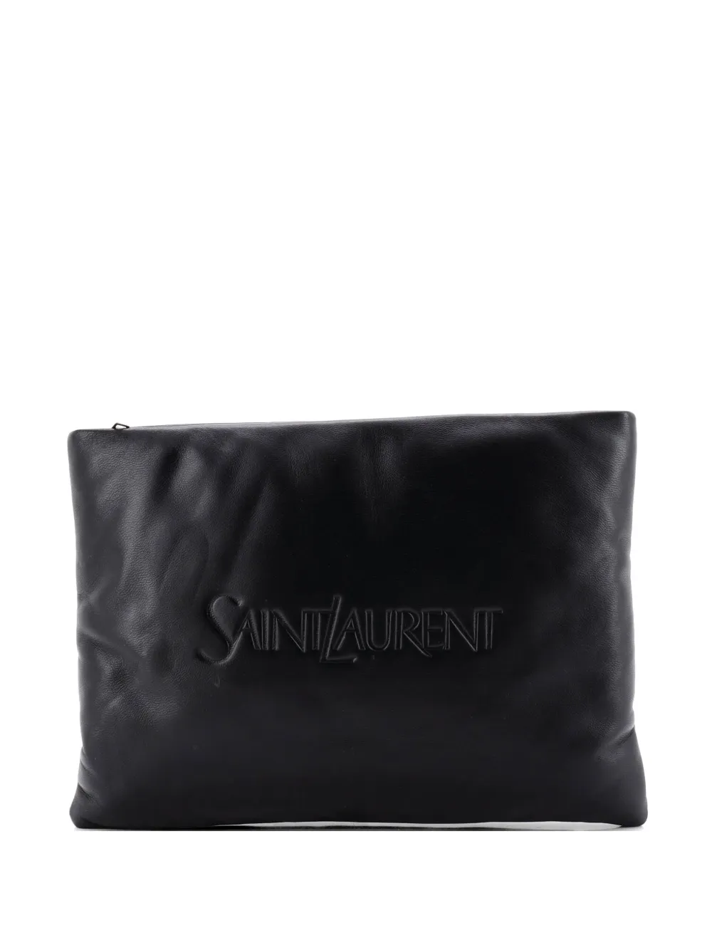 Saint Laurent Pre-Owned Logo Puffy Pouch Embossed Leather Large clutch bag - Nero