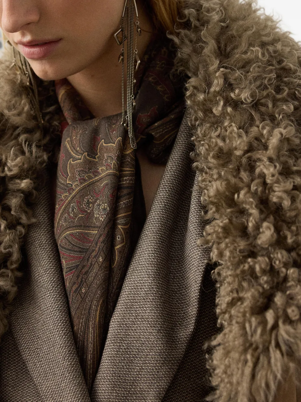 Ralph Lauren Collection Sjaal met paisley-print en fazant Bruin