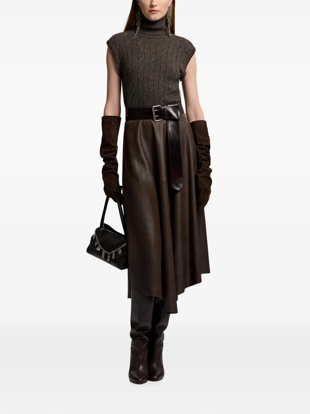 Ralph Lauren Collection Kabelgebreide trui met ketting afwerking Bruin