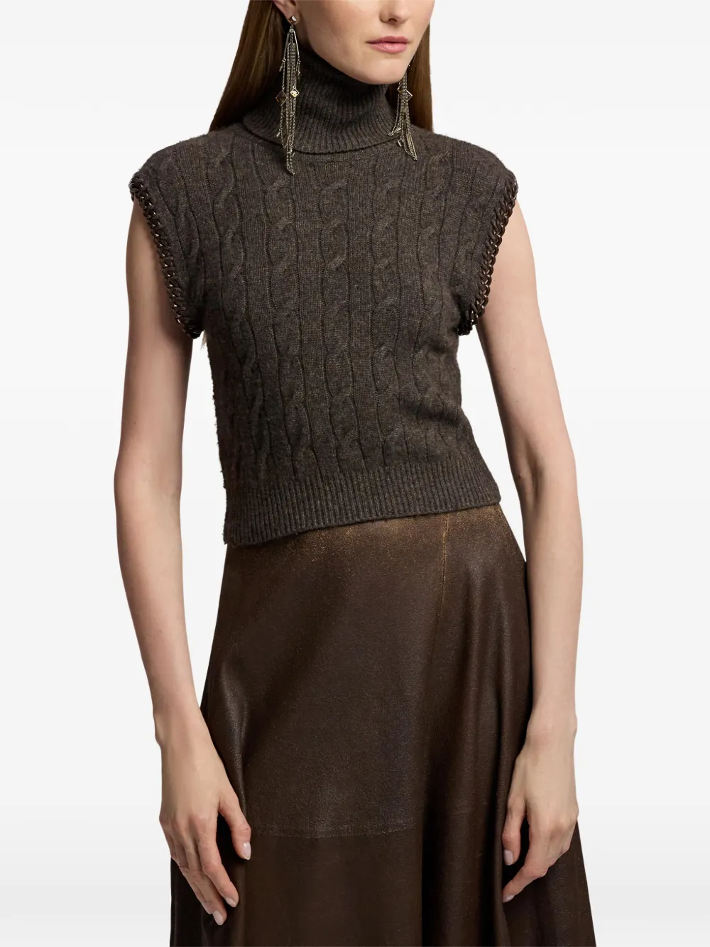 Ralph Lauren Collection Kabelgebreide trui met ketting afwerking Bruin