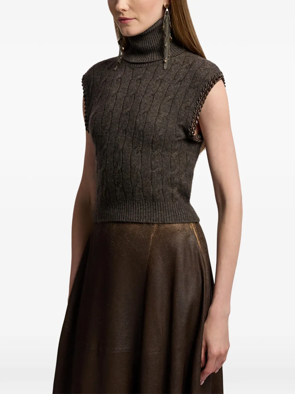 Ralph Lauren Collection Kabelgebreide trui met ketting afwerking Bruin