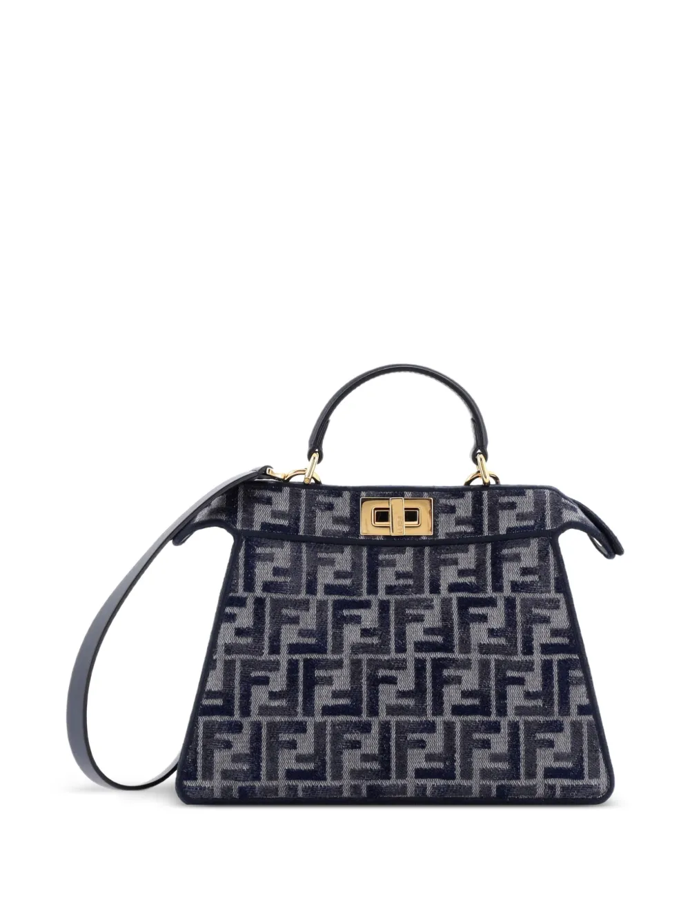  Fendi Pre-owned Bolso Satchel Peekaboo Iseeu Pequeño De Terciopelo Con Motivo Zucca En Jacquard - Azul 