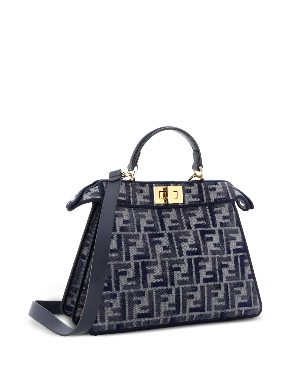  Fendi Pre-owned Bolso Satchel Peekaboo Iseeu Pequeño De Terciopelo Con Motivo Zucca En Jacquard - Azul 