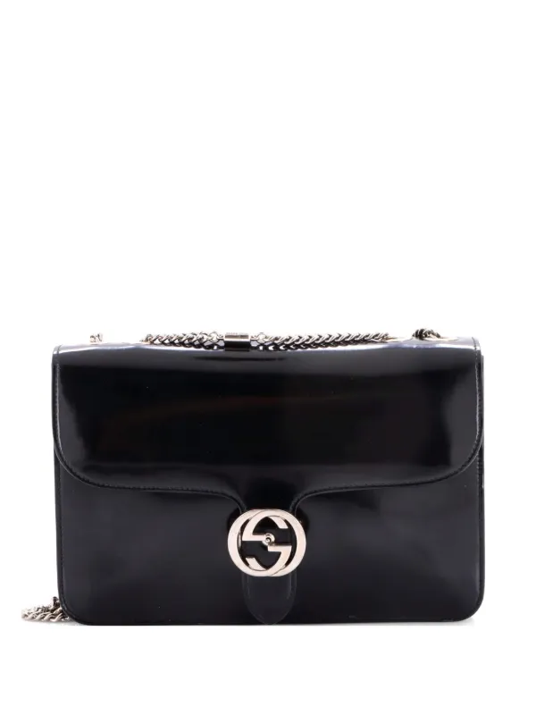 Gucci Pre-owned Interlocking Patent Medium Shoulder Bag in Black
