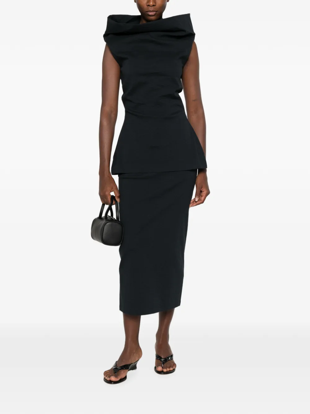 Issey Miyake high-waisted zip-back midi skirt Blauw
