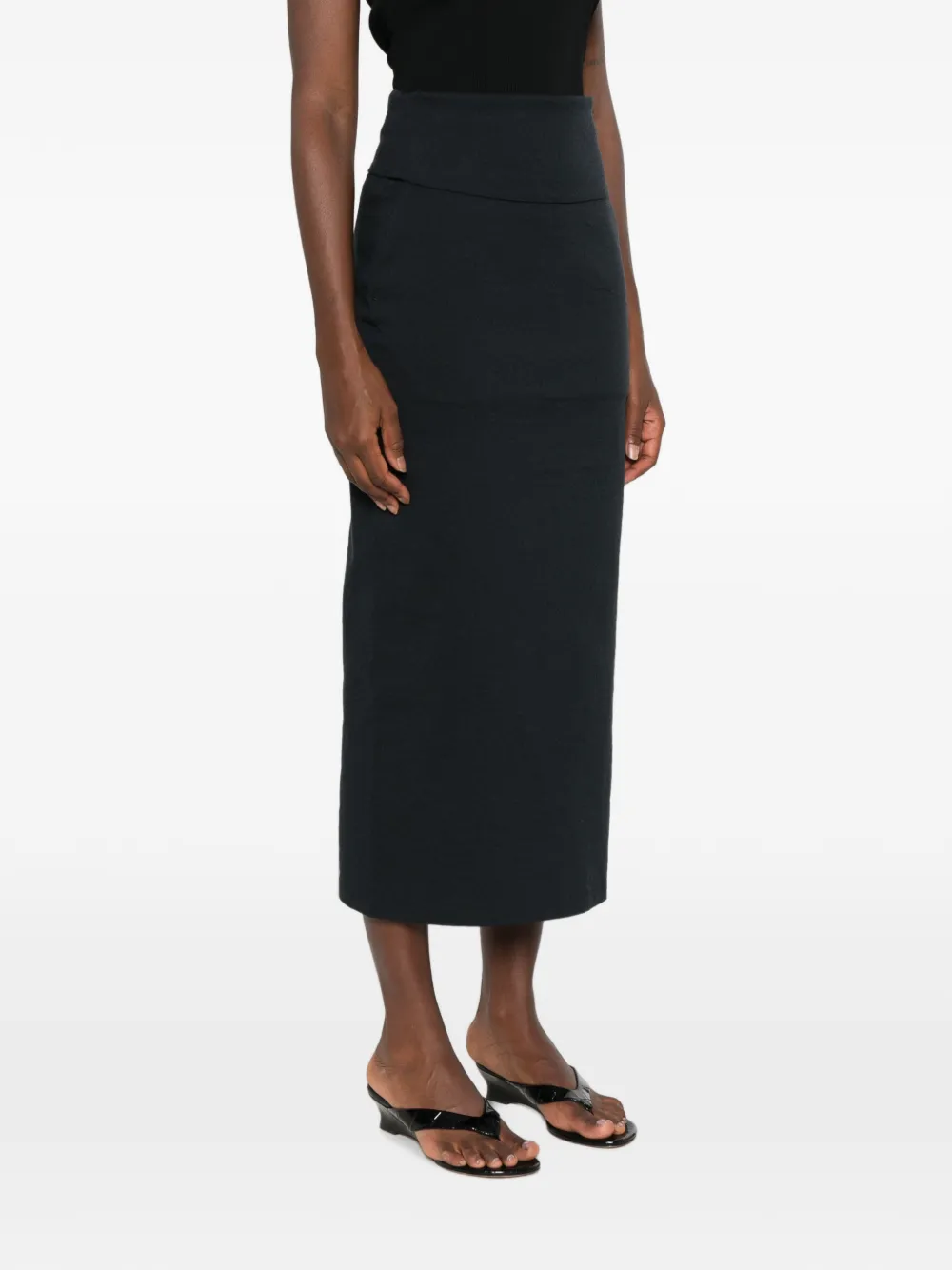 Issey Miyake high-waisted zip-back midi skirt Blauw