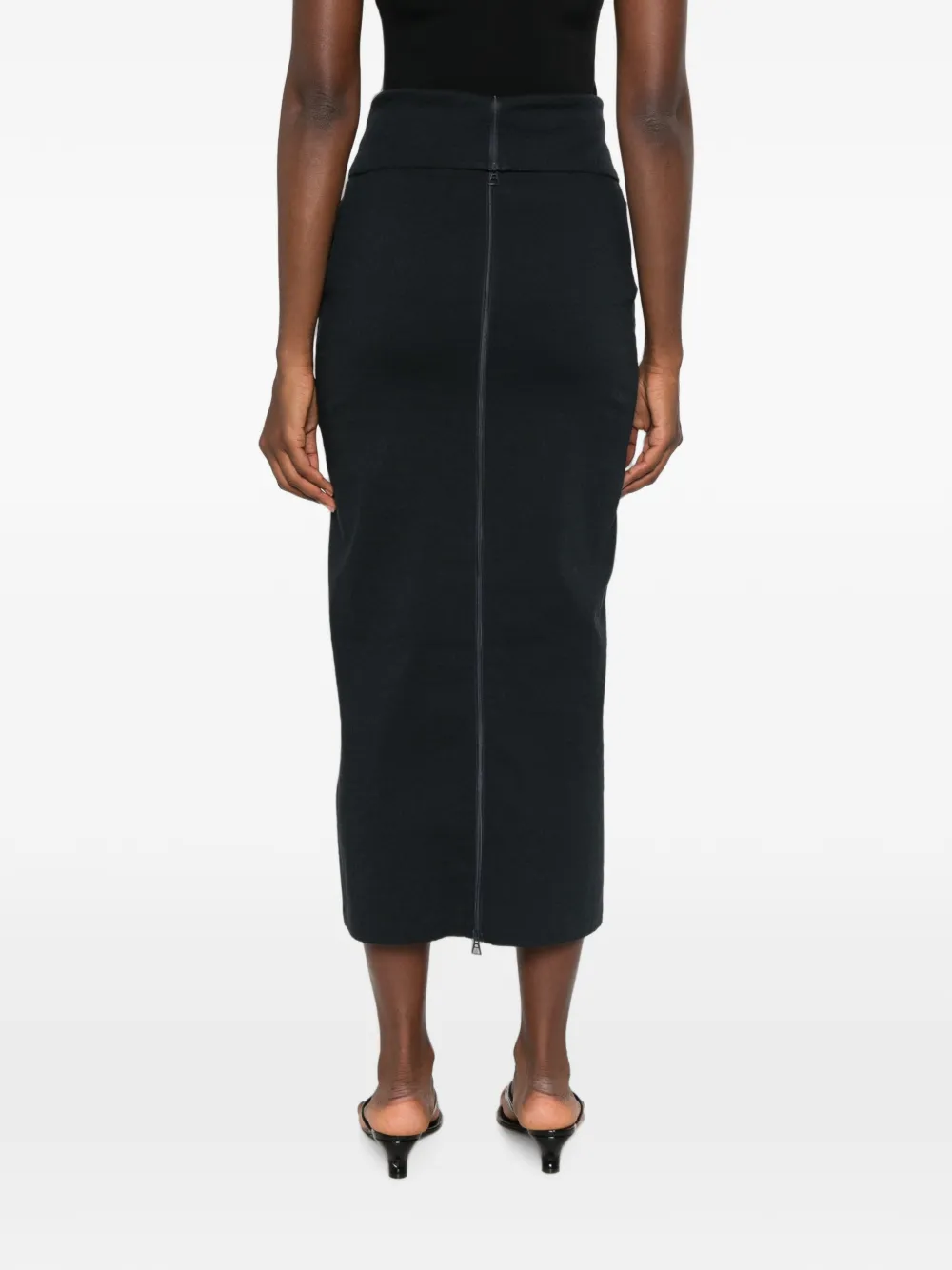 Issey Miyake high-waisted zip-back midi skirt Blauw