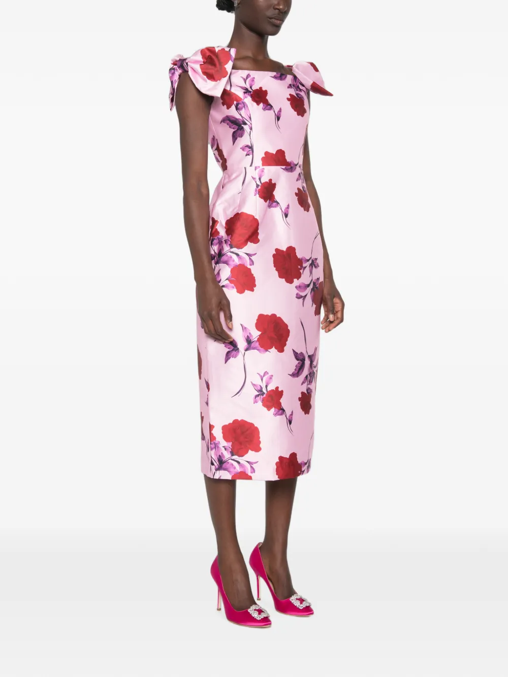 Rebecca Vallance Melora off-shoulder midi-jurk Roze