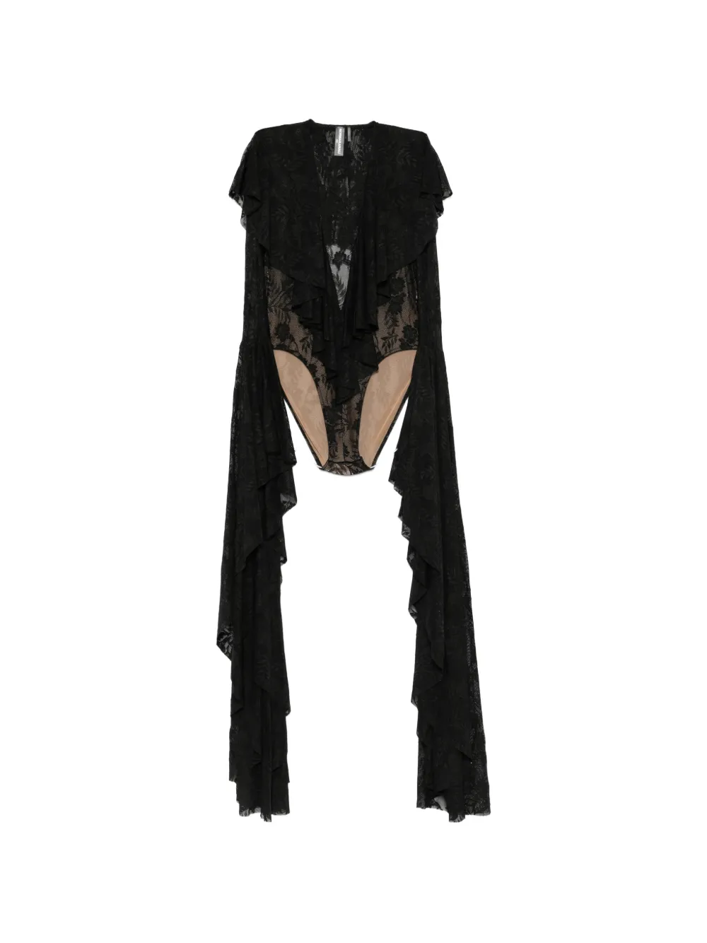 Norma Kamali ruffled V-neck bodysuit - Schwarz