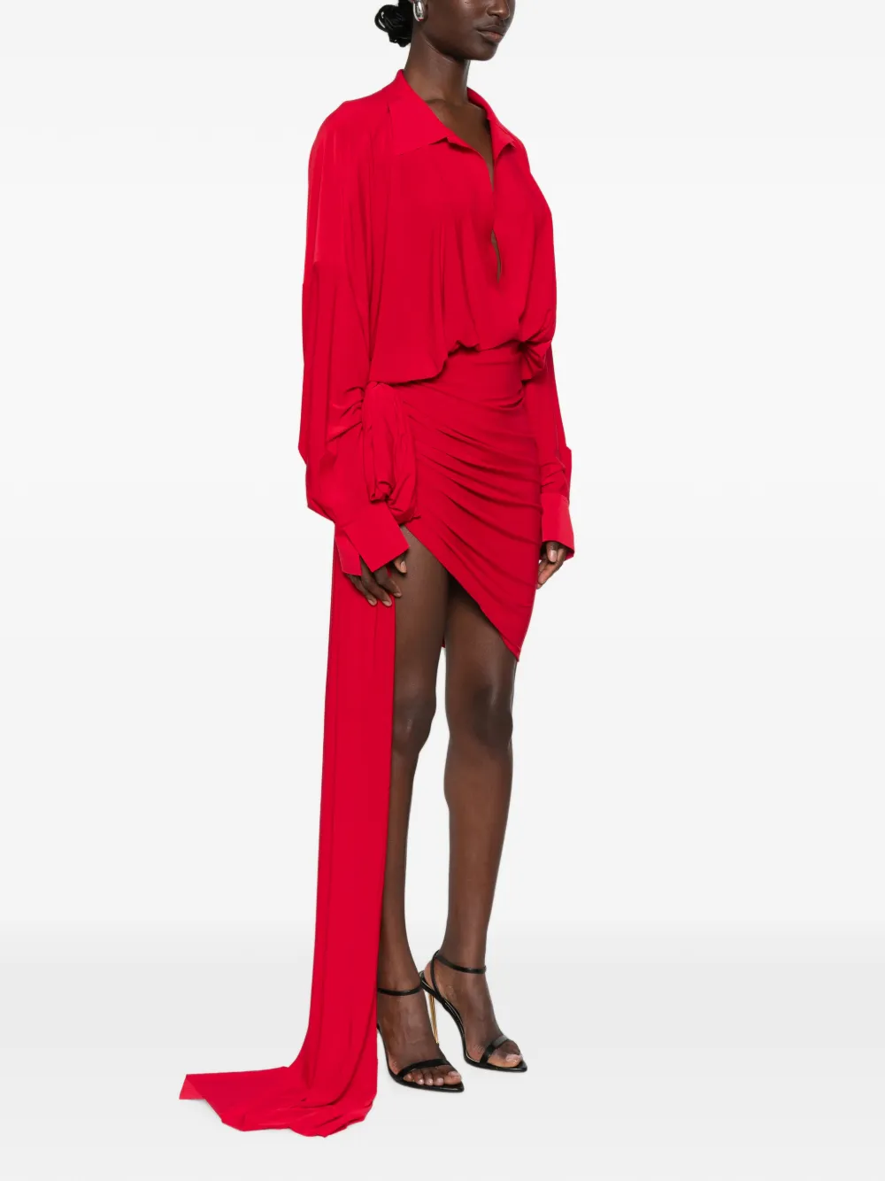 Norma Kamali Oversized gedrapeerde jurk met strik Rood