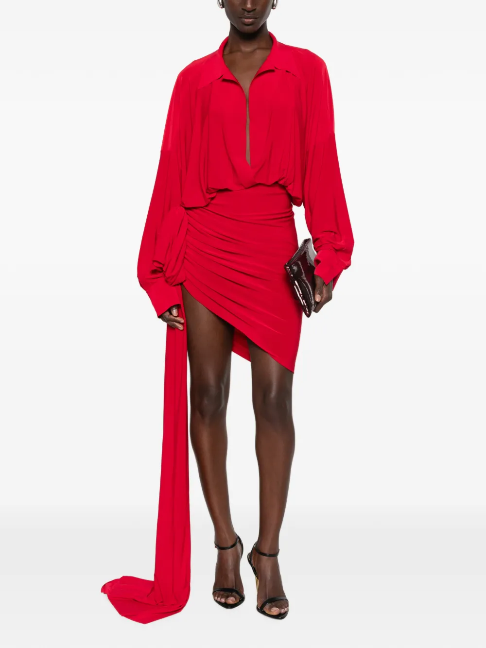 Norma Kamali Oversized gedrapeerde jurk met strik Rood