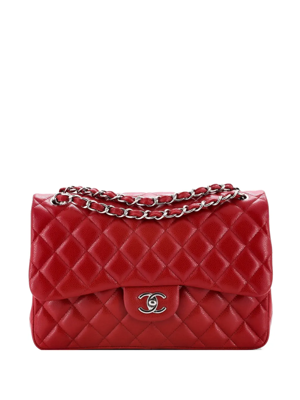 CHANEL Pre-Owned Classic Double Flap Bag Quilted Caviar Jumbo shoulder bag - Rosso