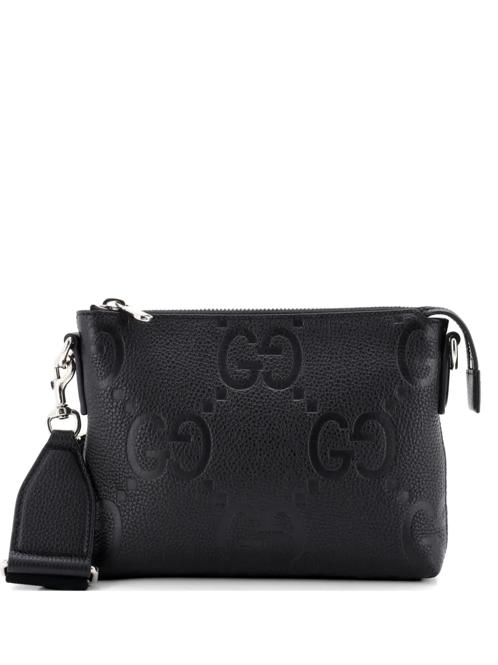 Gucci Pre-Owned Zip Messenger Bag Jumbo GG Embossed Leather Small crossbody bag - Schwarz