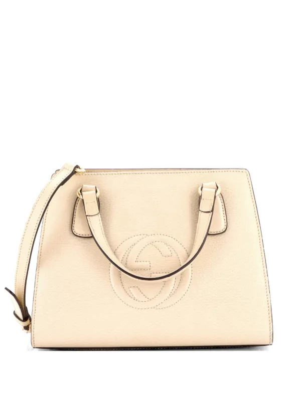 Gucci Pre-owned Soho Convertible Top Handle Leather Small Satchel in Neutrals
