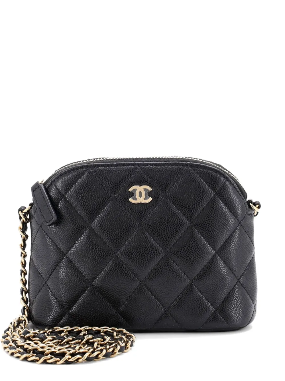 CHANEL Pre-Owned CC Dome Zip Clutch with Chain Quilted Caviar Mini crossbody bag - Nero