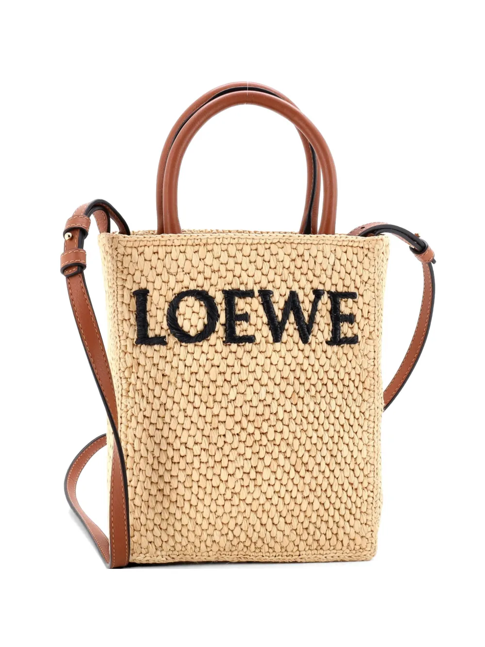 Loewe Pre-Owned A5 Tote Raffia and Leather crossbody bag - Marrone