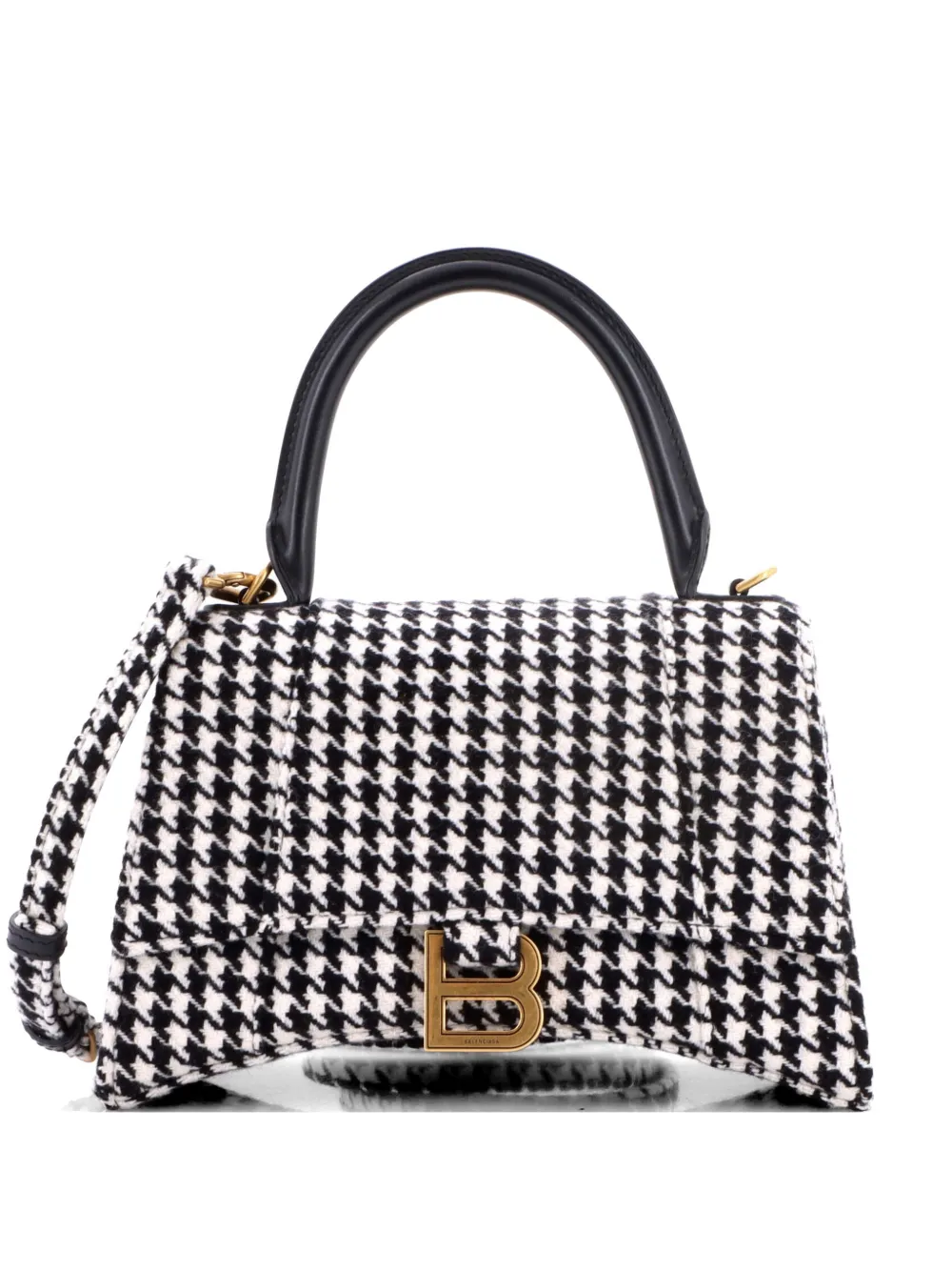 Balenciaga Pre-Owned Hourglass Top Handle Bag Houndstooth Textile Small shoulder bag - Black