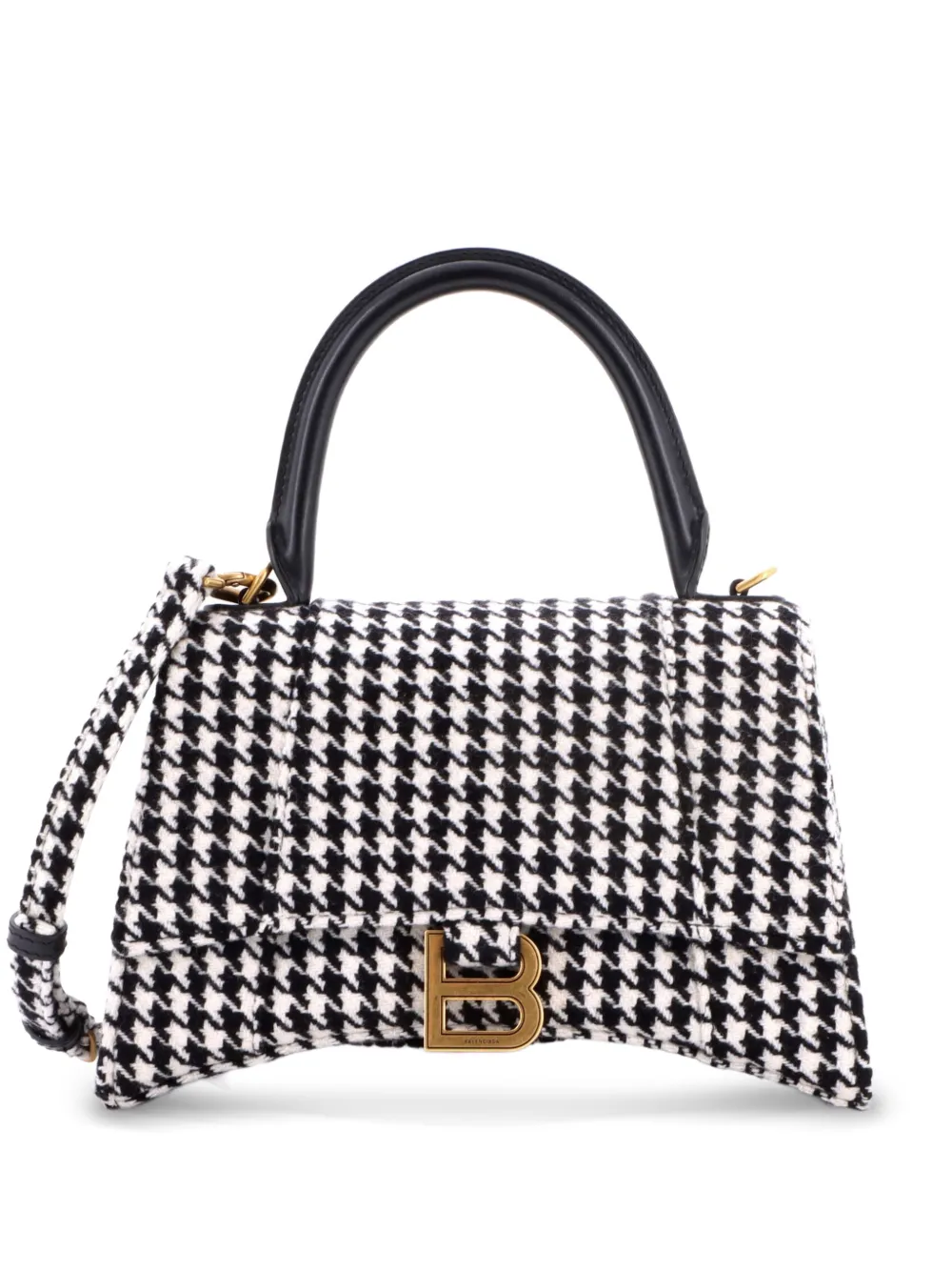Balenciaga Pre-Owned Hourglass Top Handle Bag Houndstooth Textile Small shoulder bag - Black
