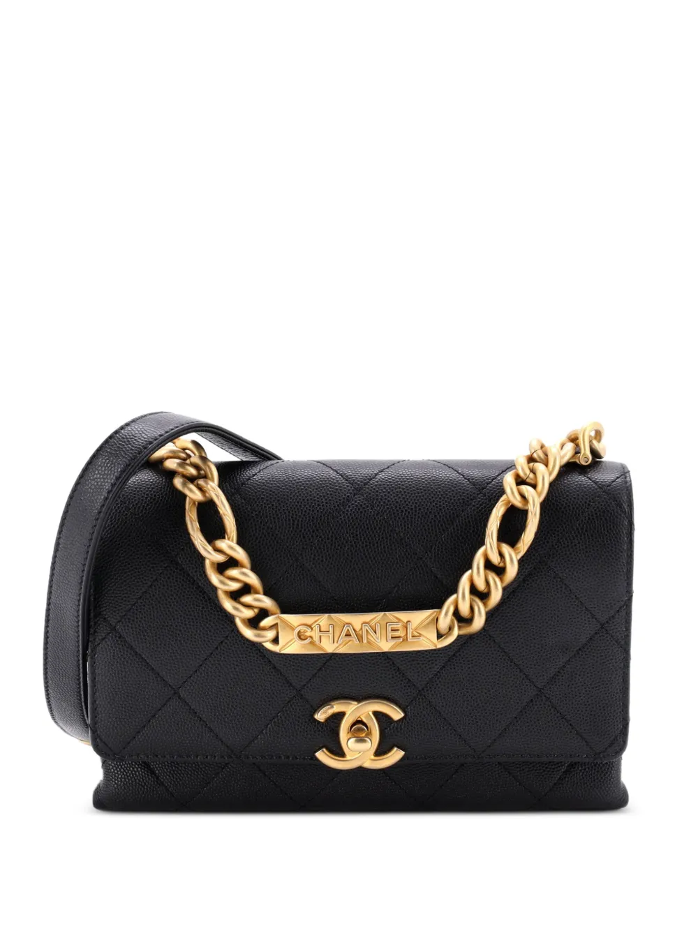 CHANEL Pre-Owned Bracelet On Chain Flap Bag Quilted Caviar Mini crossbody bag - Nero