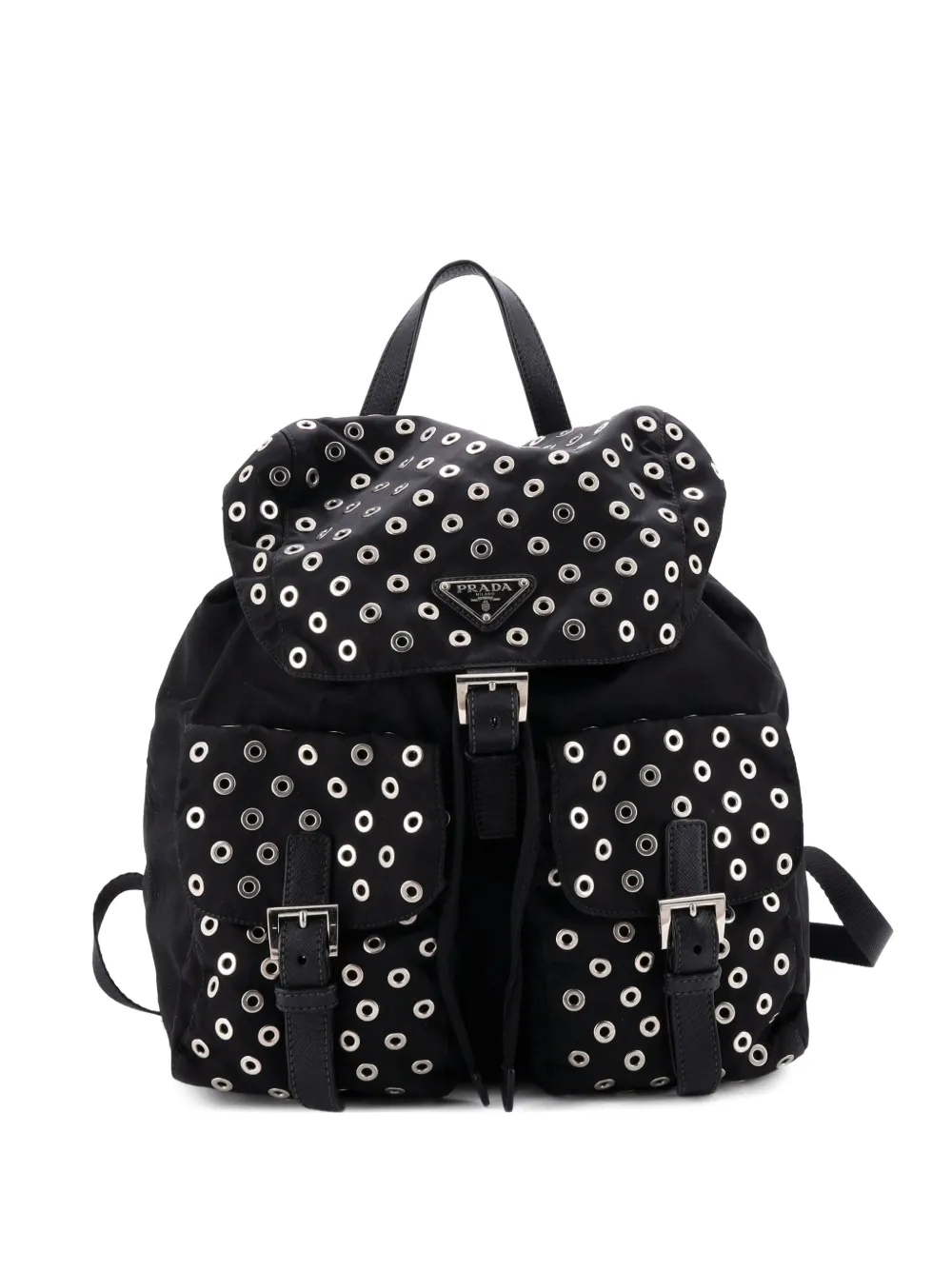Prada Pre-Owned Double Front Pocket Tessuto with Grommet Detail Medium backpack - Nero