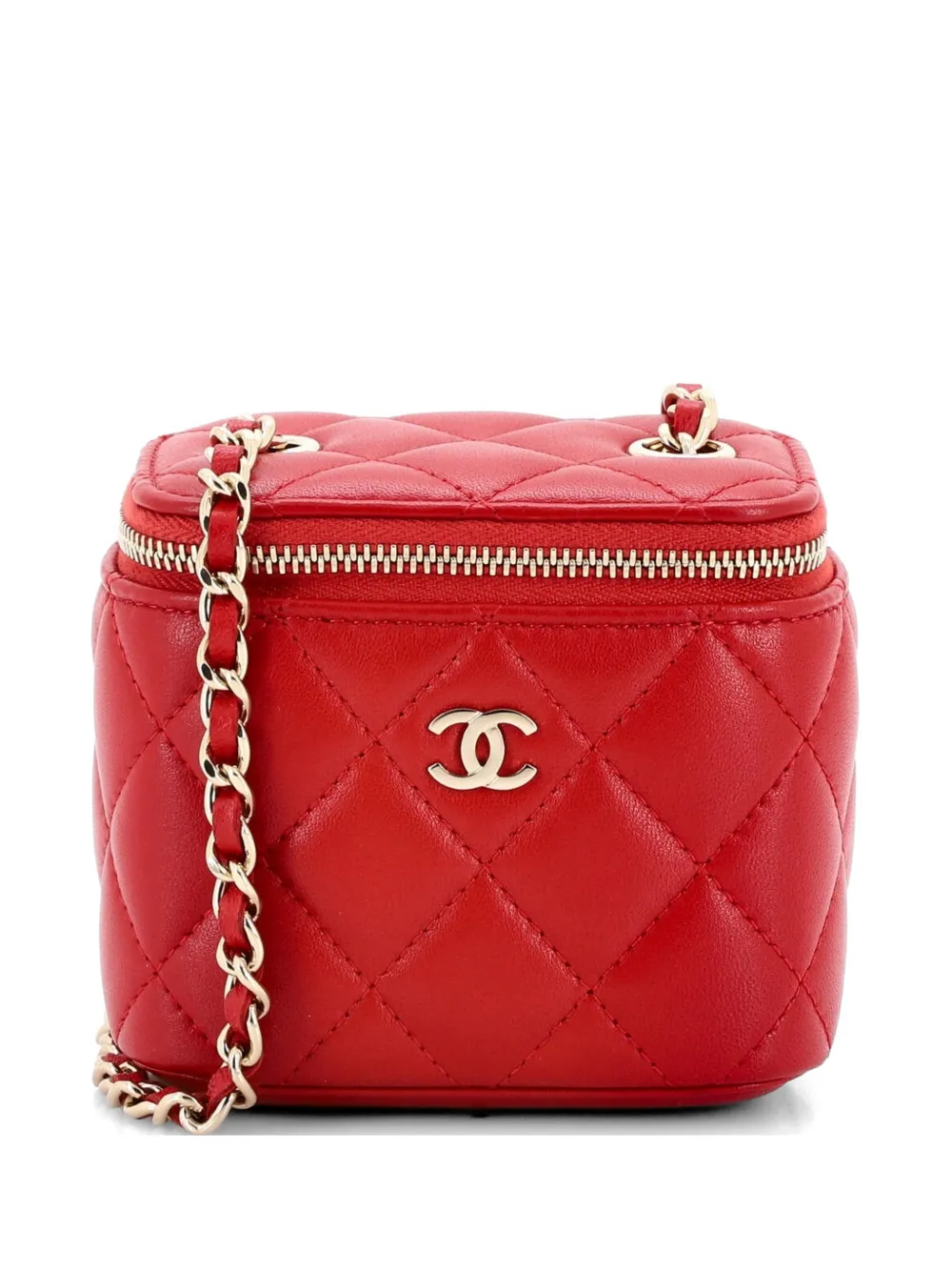 CHANEL Pre-Owned Borsa a tracolla Classic Vanity Case mini in pelle di agnello trapuntata con catena - Rosso