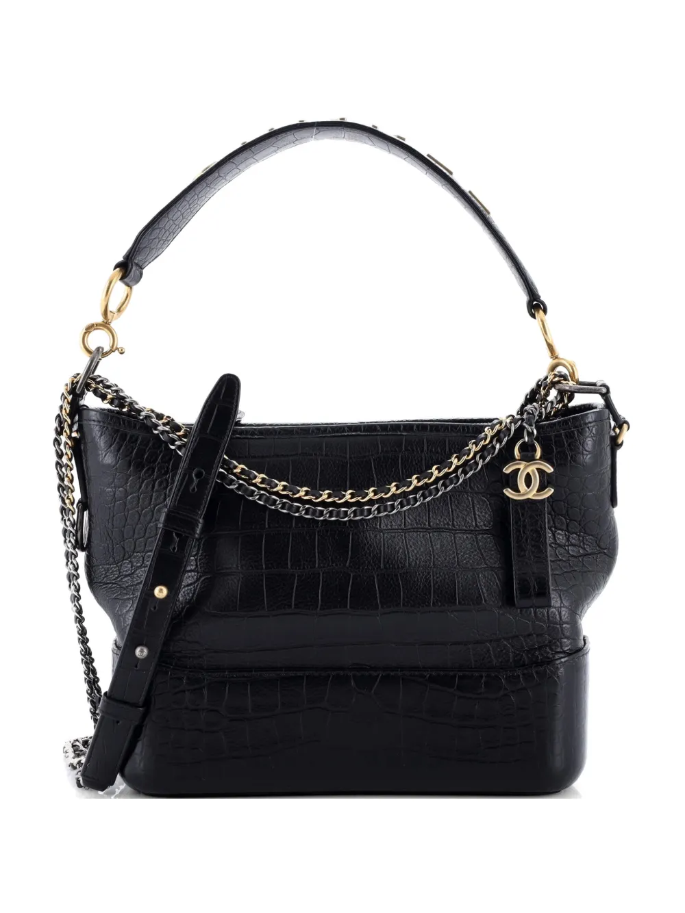 CHANEL Pre-Owned Gabrielle with Logo Handle Crocodile Embossed Calfskin Medium hobo bag - Schwarz