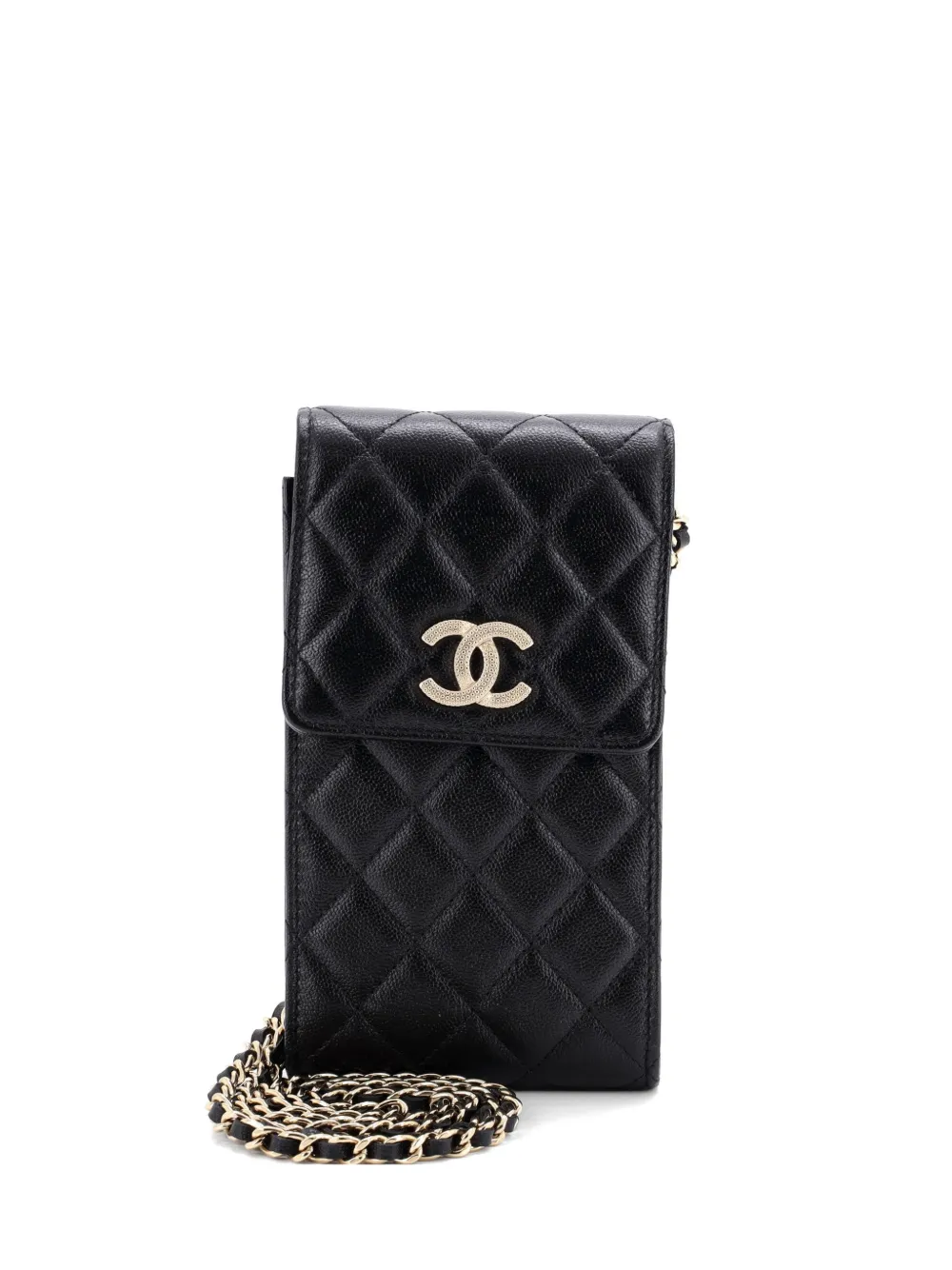 CHANEL Pre-Owned Textured CC Flap Phone Holder with AirPods Pro Case Quilted Caviar crossbody bag - Nero