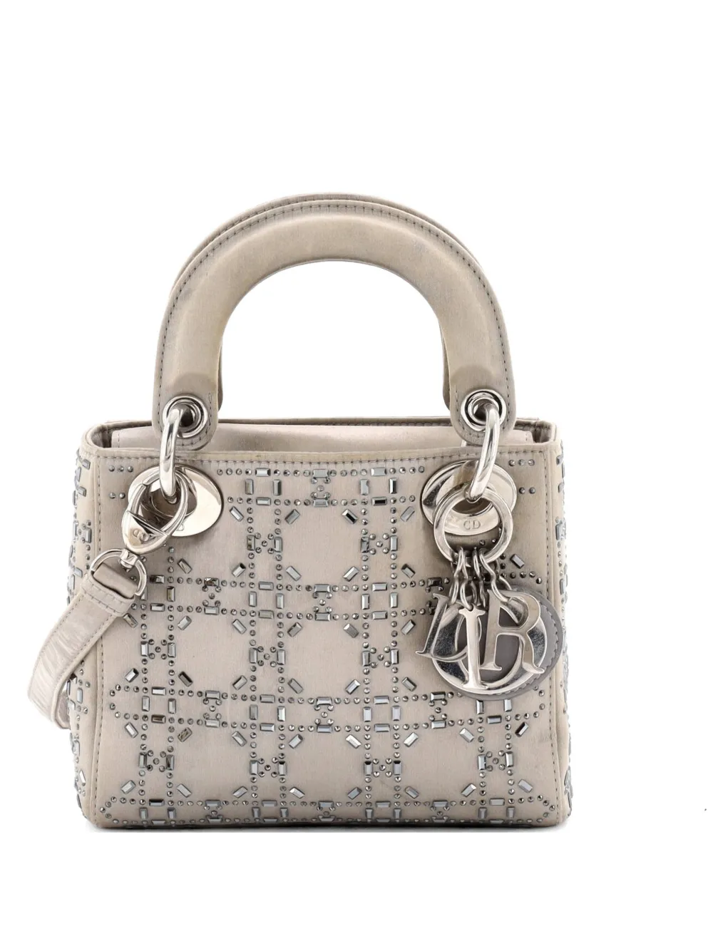 Christian Dior Pre-Owned Lady Dior Bag Crystal Embellished Cannage Quilt Satin Mini satchel - Toni neutri