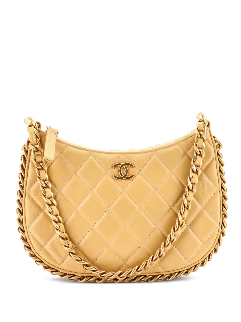 CHANEL Pre-Owned CC Chain Around Quilted Lambskin hobo bag - Giallo