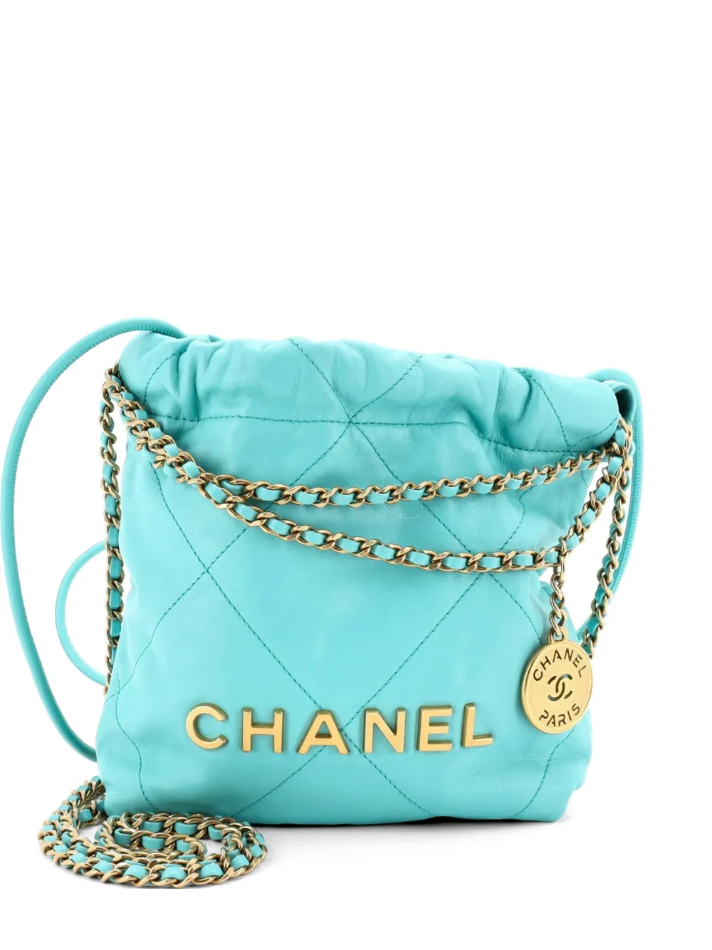CHANEL Pre-Owned 22 Chain Hobo Quilted Calfskin Mini crossbody bag - Blu