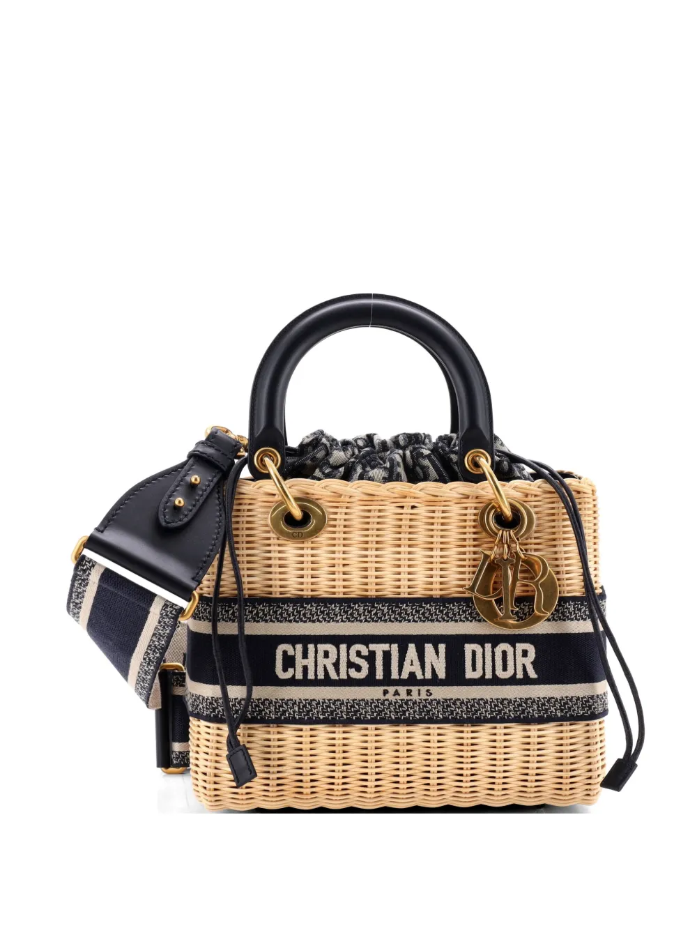 Christian Dior Pre-Owned Lady Dior Bag Wicker and Oblique Canvas Medium tote bag - Blu